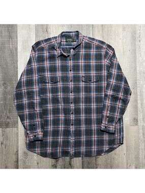 VTG 90s Polo Country Ralph Lauren Flannel Blue Plaid Cotton Button Shirt Sz 4XLT